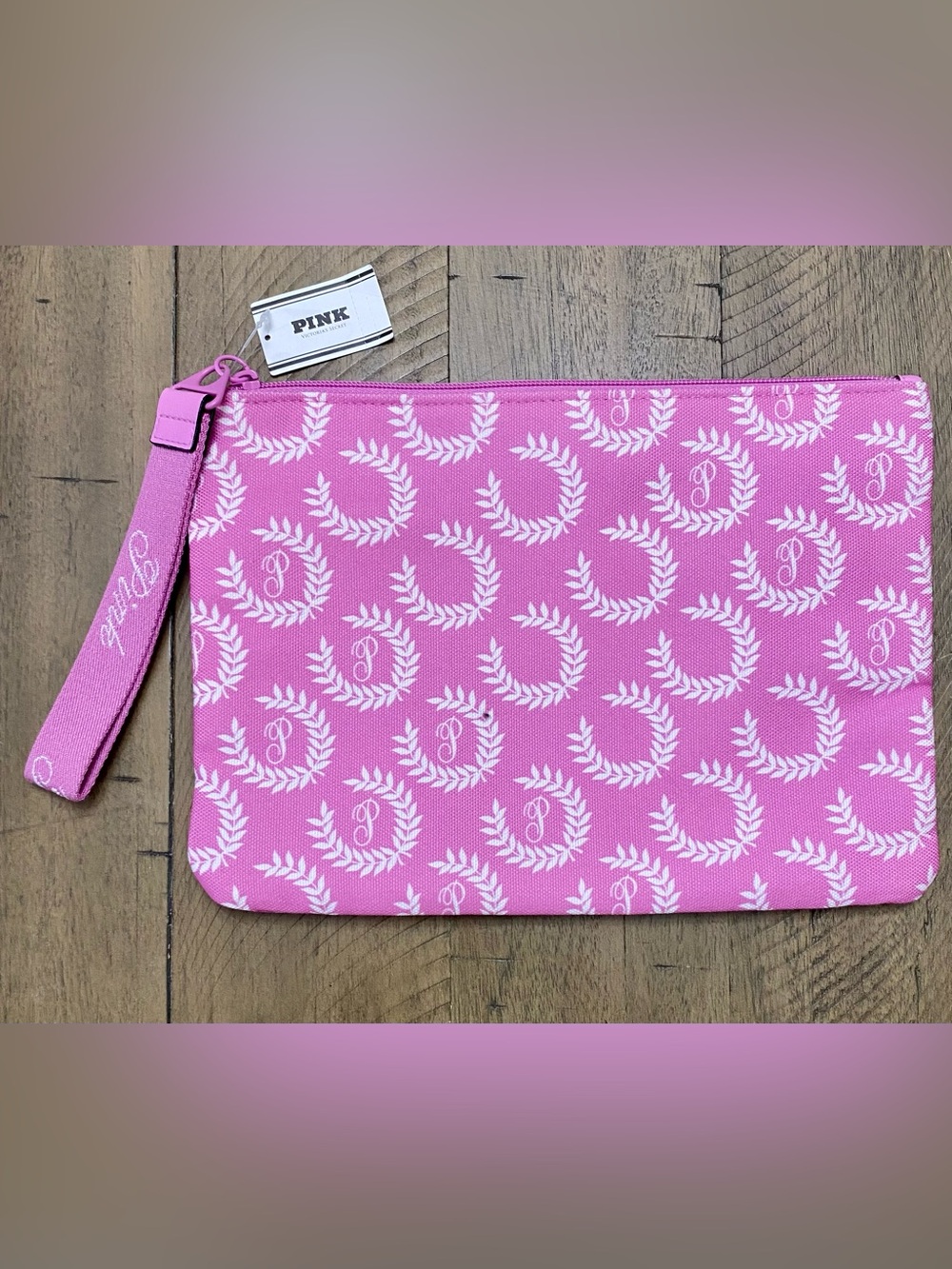 PINK Monogram Large Zip Pouch